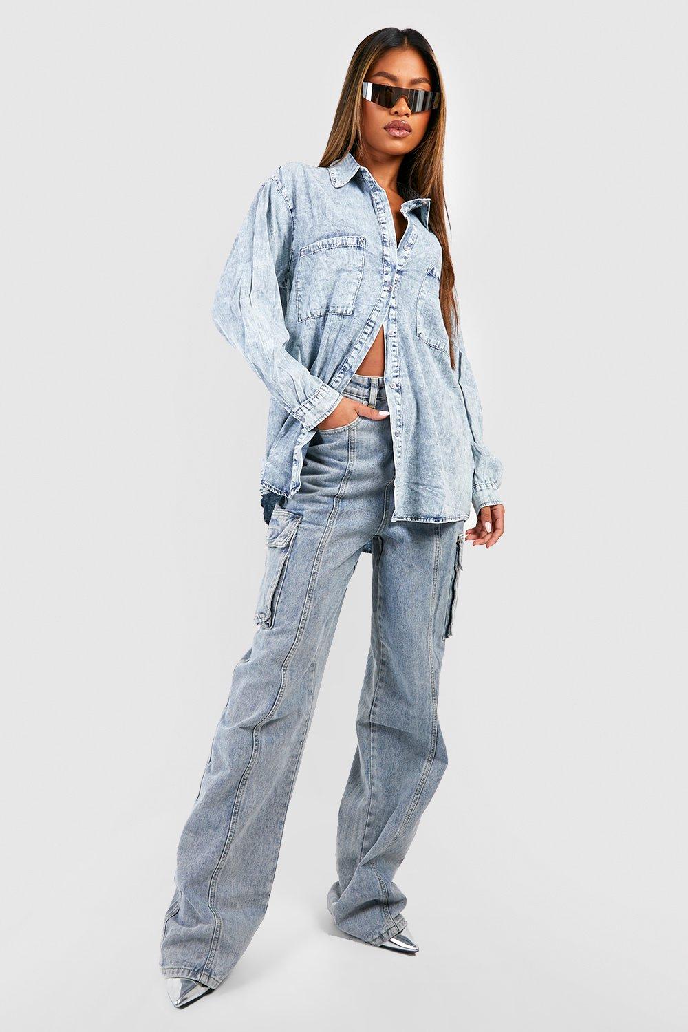 Boohoo oversized denim store shirt